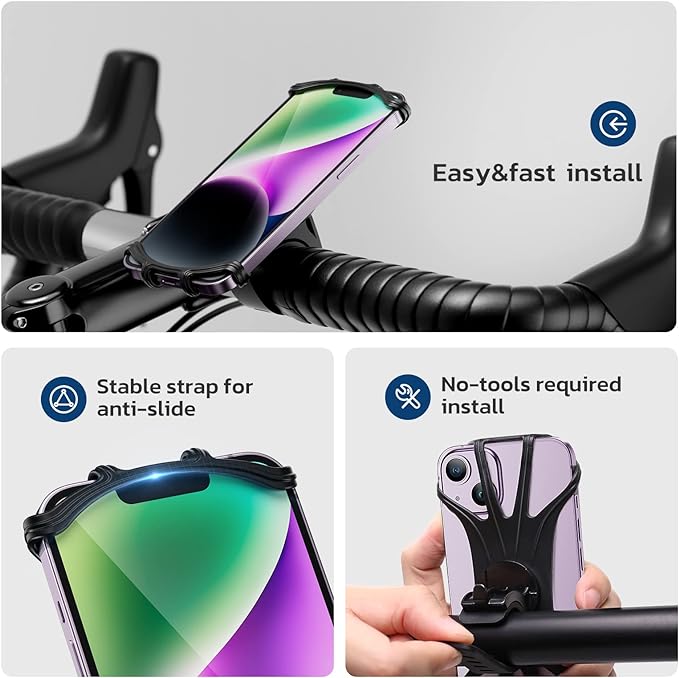 Bike Phone Mount, Universal Bike Cell Phone Holder, 360° Rotatable, Silicone Bicycle Phone Mount