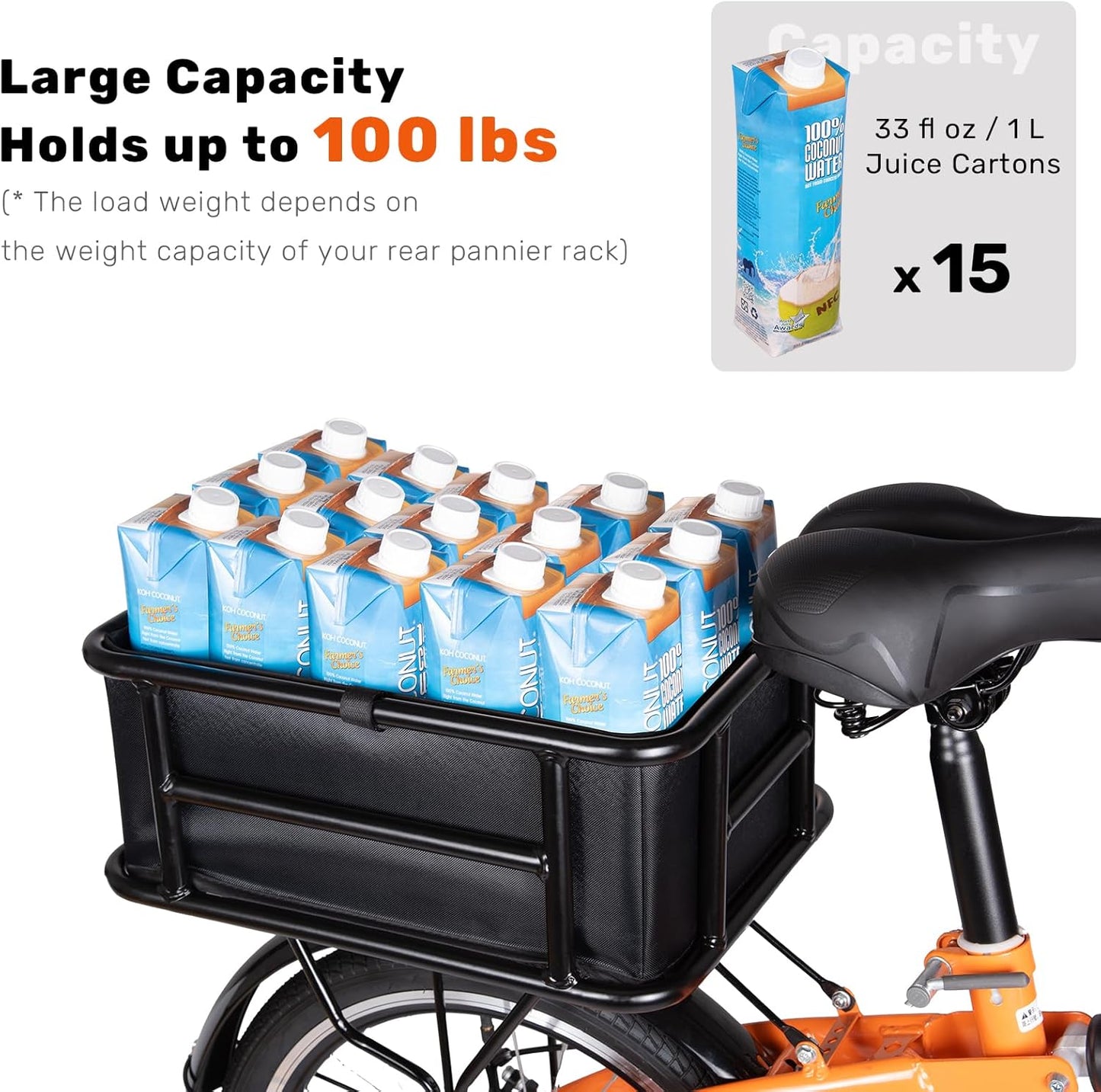 Universal Rear Basket for bikes | Heavy duty | 100lbs Capacity | With Net