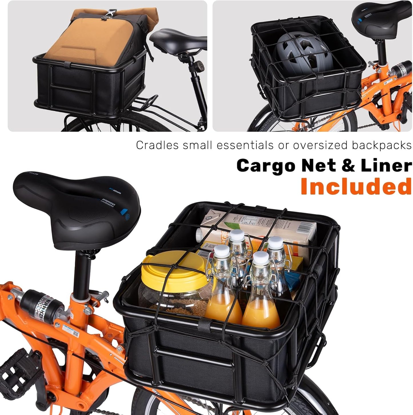 Universal Rear Basket for bikes | Heavy duty | 100lbs Capacity | With Net