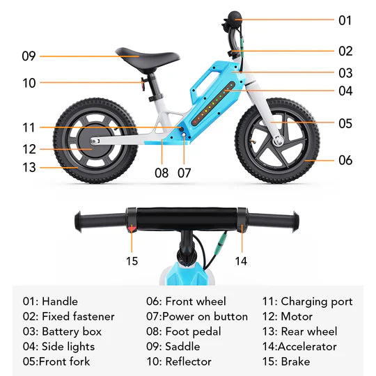 AOKDA K8 21.6V/5.2Ah 180W Kids Electric Balance Bike with BT Speakers
