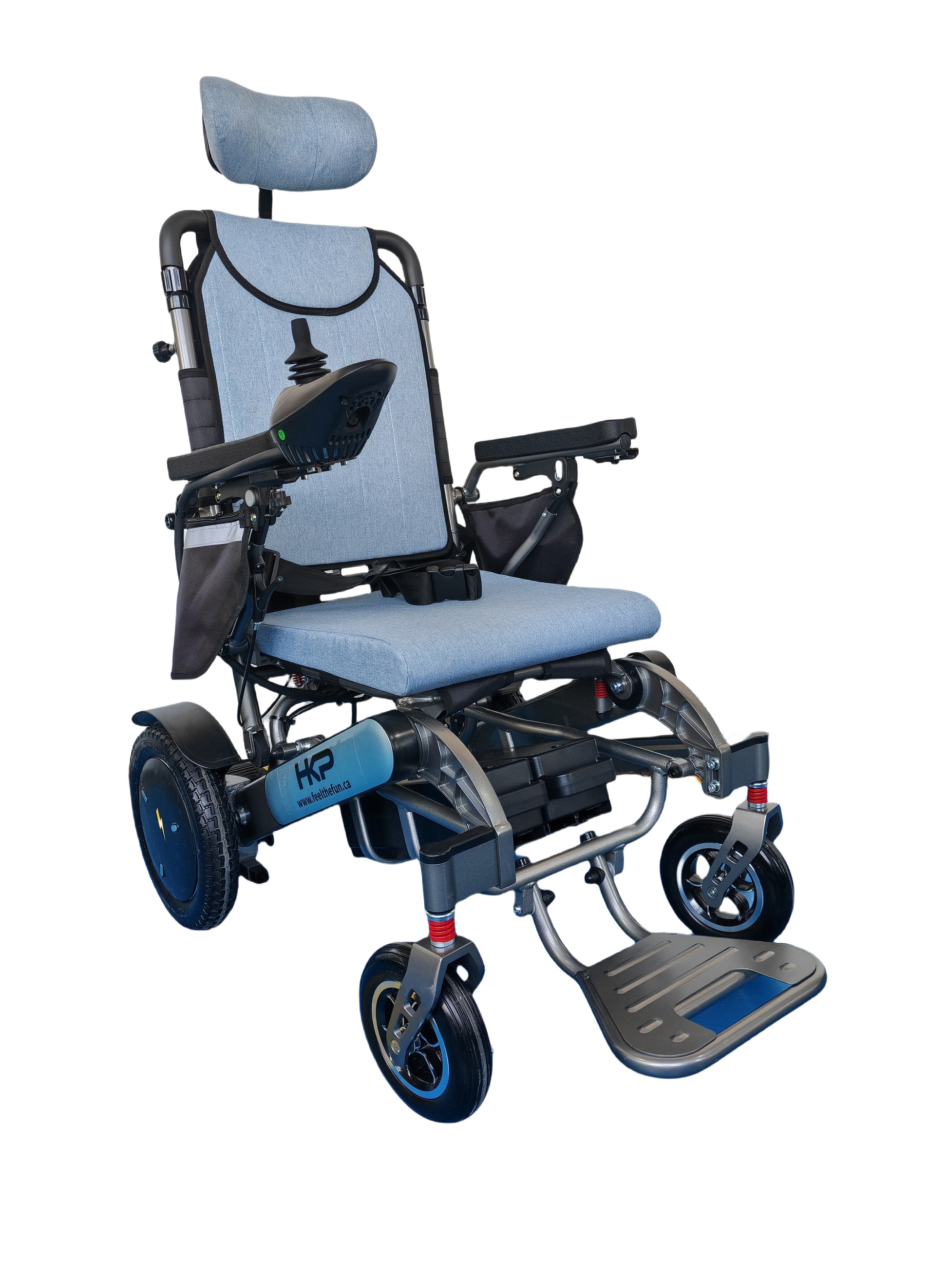 wheelchair blue side view dual battery