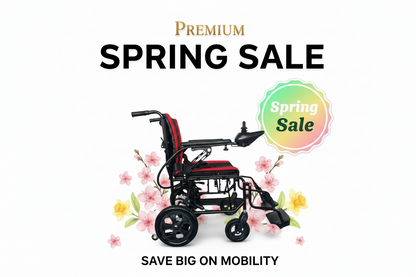 HK X foldable electric wheelchair with a 360° joystick and dual motors.